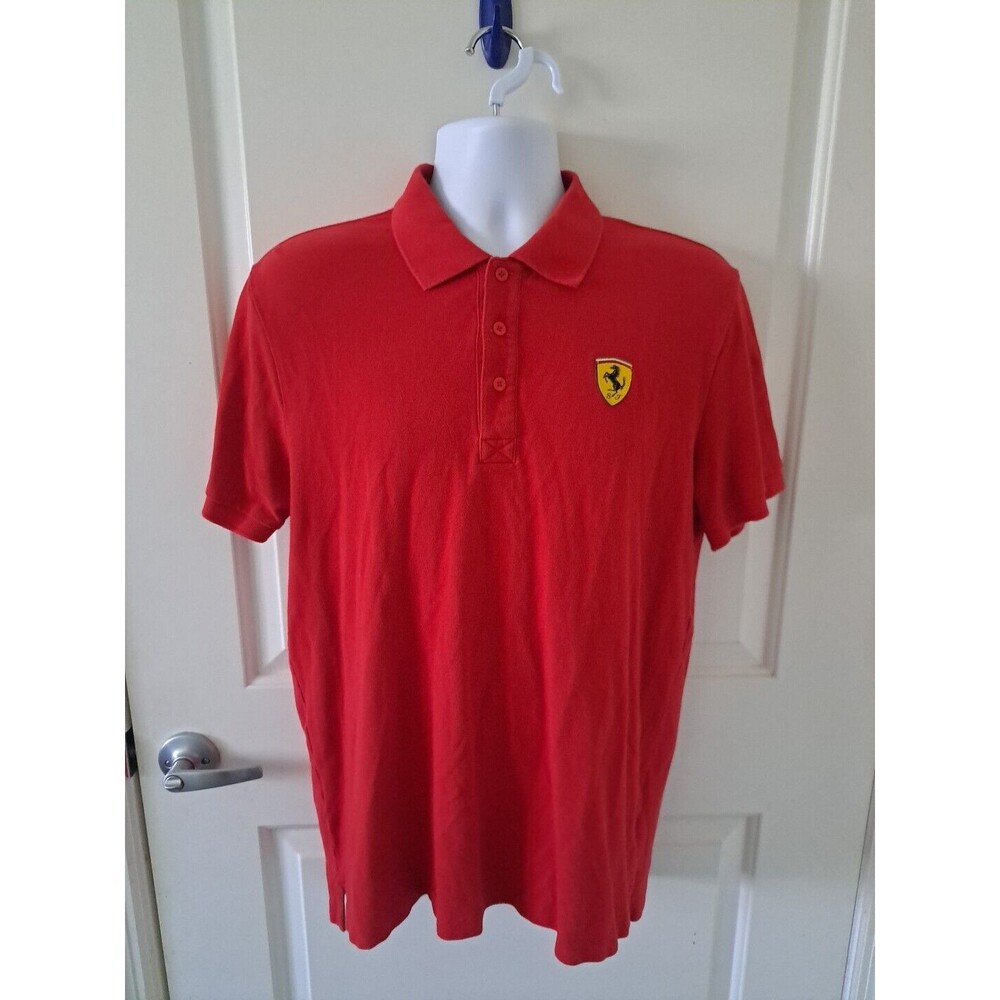 Ferrari Logo Polo Shirt Mens Size L Red Casual Style Racing Motorsport Fit